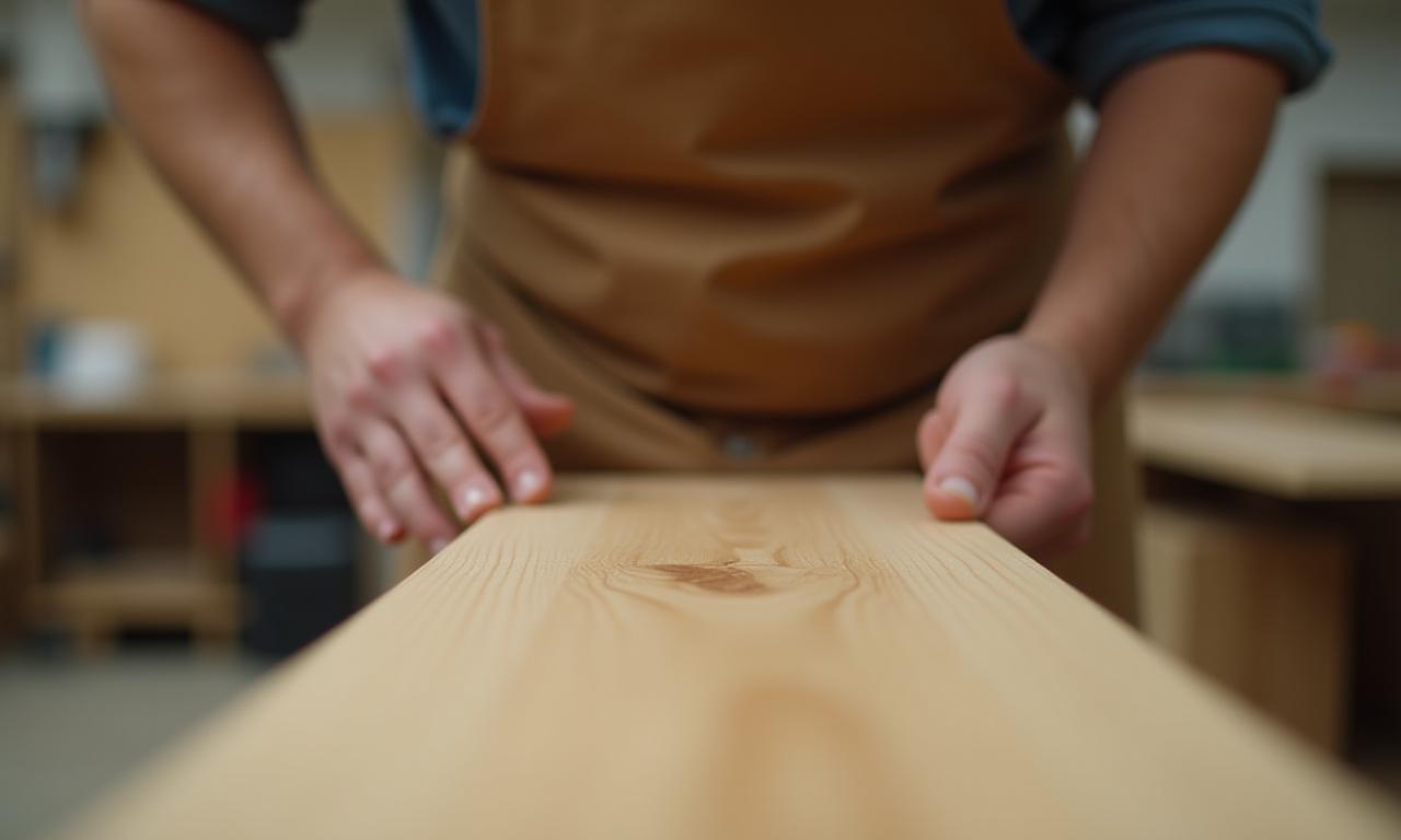 Master carpenter sanding oak panel in Manchester workshop