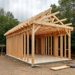 Timber frame for garden office in progress